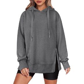 ANRABESS Women Oversized Hoodies Side Zipper Fleece Long Sweatshirts Lightweight Tunic Pullover 2024 Fall Trendy Clothes