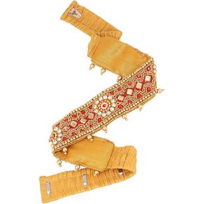 VAMA Red Cloth Vadanam Kamarbandh Kamarpatta Waistband Waist Belt For Girl South Indian Traditional Dresses (Stretchable Size 22-28 Inches Only)