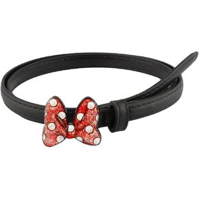 Buckle-Down Girls' Disney, Minnie Mouse Glitter Bow, Black Vegan Patent Leather Belt