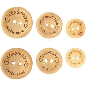 150 Pcs Wooden Handmade with Love Buttons Round Craft Decor Buttons, 2 Holes Wooden Button for 15mm/20mm/25mm Sewing Buttons (Wooden Button)