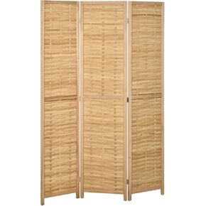 HOMCOM 4 Panel Room Divider, 5.5' Tall Bamboo Portable Folding Privacy Screens, Hand-Woven Double Side Partition Wall Dividers for Home Office, Natural