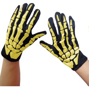 Skeleton Full Finger Gloves,Skull Bone Gloves Halloween Costume for Men Women Kids(Age:Over 3 Years Old)