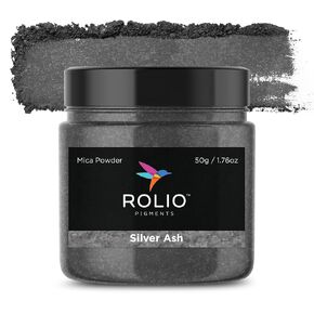 Rolio Premium Mica Powder - Silver Ash (50G / 1.76oz) - 1 Jar of Silver Mica Powder for Epoxy Resin, Dye, Soap Making, Nail Polish, Paint, Candle Making, Bath Bombs, Slime