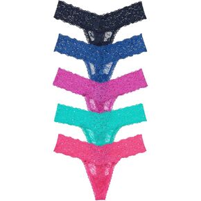 Victoria's Secret Lace Thong Panty Pack, Lay Flat Lace, Underwear for Women, 5 Pack, Festival Rhinestones (XXL)