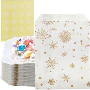 Cholemy 200 Pcs Winter Christmas Snowflake Treat Bags with 200 Pcs Snowflake Sealing Stickers Small Snowflake Gift Bags Paper Gift Bags Cookie Snack Bags for Christmas Winter Holiday Party Favors