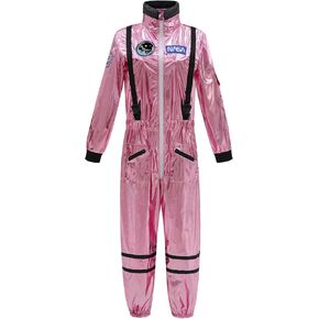 GRAJTCIN Unisex Astronaut Costume Womens Mens Silver Space Suit Halloween Spaceman Costume