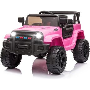 JOYMOR Ride on Truck with Remote Control, 4 Wheels 12V Battery Powered Kids Car, with LED Headlight/Horn Button/ MP3 Player/USB Port/Forward Backward/Kids Girl Boy (Pink) in Kuwait