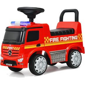 GLACER Ride on Fire Truck, Licensed Mercedes Benz Sliding Walking Car for Toddlers w/Horn, Music, Lights, Under Seat Storage, Foot-to-Floor Ride on Toy for Toddlers Boys & Girls