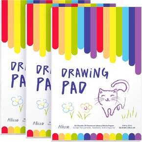 لوحة رسم Alitte للأطفال - 3 عبوات من ورق الرسم (9 × 12) مع صفحات سهلة التمزيق - 50 ورقة - مستلزمات فنية للأطفال | لوحة رسم للرسم والتلوين - مناسبة للأطفال والصغار