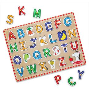 Melissa & Doug Lift & See Alphabet Wooden Peg Puzzle (26 pcs) Toddler and Preschool Puzzles for Ages 1+ - FSC-Certified Materials