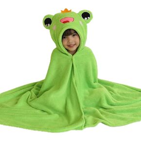 Kids Bath Towel with Hooded Oversized Beach Towels Toddlers Boys Girls Bathrobe for Pool Beach Bathroom (31"x60" for 6-10Y, Green Frog)