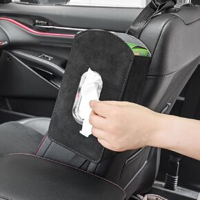 JEYODA Car Seat Organizer,Suede Leather Tissue Holder fit for Kleenex tissues, Car Seat Side Organizer for 120 Sheet Napkin, Drink, Phone, etc (Black)