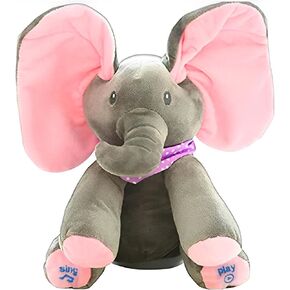 Elza Musical Elephant Plushie with Moving Floppy Dancing Ears Singing Pink Stuffed Baby Toy - Animated and Interactive Peek A Boo Elephant Plush for Toddlers Kids Girls and Boys -Grey, 12 inch (30 cm)