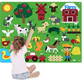 Felt Story Board Set for Kids 3-5 Years Old，38 Pcs Preschool Farmhouse Storytelling, Classroom Flannel Toy for Toddlers, Early Learning Interactive Play Kit for Birthday Gifts Wall Hanging