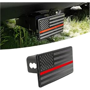 American Flag Metal Trailer Hitch Cover, USA Patriotic Flag Dust Plug, Stainless Steel Flag Emblem Guard for 2 Inch Tow Rear Receivers Square Mouth Protection Cover for Pickup Truck SUV (Red)