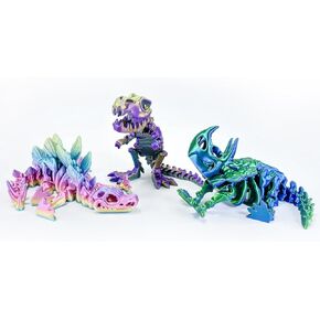 3PC 3D Printed Dinosaur Toy, Articulated Tyrannosaurus Rex Stegosaurus Triceratops - Mystery Crystal Dinosaur Flexible Toys,Flexible Fidget Toy for Autism/Adhd,Birthday Gift/Desk Toy/Home Decoration