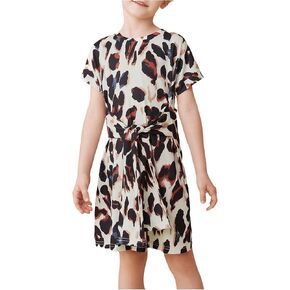 WDIRARA Girl's Camo Print Tie Front Round Neck Short Sleeve T Shirt Dress