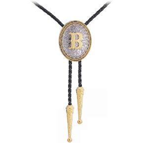 Btilasif Initial Letter Bolo Tie A-Z Leather Necktie Wetsern Cowboy Costume Accessories for Men Women Halloween Wedding Gifts