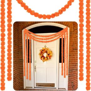Yunsailing 5 Pcs 5 ft Indian Diwali Decoration Marigold Garland Day of The Dead Artificial Marigold Flowers Garland for Wedding Dia De Los Muertos Decoration(Orange)