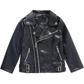 Girls Boys Biker Jacket Faux Leather Rivets Leather Motor Jacket Coat For Kids 3-16Years