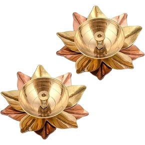 TIED RIBBONS Set of 2 Lotus Shape Brass Diyas for Pooja Home Decorations, Mandir, Temple | Decorative Flower Metal Diya Oil Lamp | Indian Pooja Return Gifts | Diwali Decorations for Home