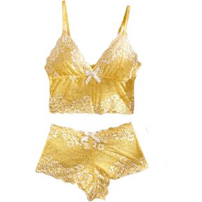 Verdusa Women's 2 Piece Floral Lace Bralette Bra and Panty Lingerie Sets