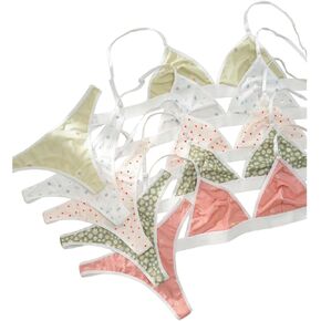 Women's 5 Sets Polka Dots Lingerie Set Triangle Bralettes and Low Rise Panty 10 Piece Pajama Set