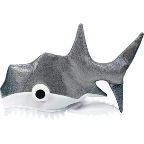 Shark Hat. Twinkling Silver Shark costume Headwear. Handmade Party Crazy Shark Hat with 3D Embroidered Eyes. One Size Fits Most