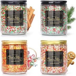 Christmas Decorations - 4 Pack Christmas Candles - Christmas Gifts for Women Men, 9 oz Handmade Ginger/Pine/Cinnamon/Candy Scented Candles