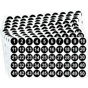 Number Stickers, Consecutive Number Stickers 1-50, 10 Sheets Round Number Labels, Black Small Number Stickers Vinyl Number Decals for Office, Classroom, Storage, Inventory, Indoor, Outdoor, 1 inch
