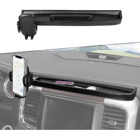 JeCar Dash Phone Holder Dashboard Cellphone Clamp Upgrade Aluminum Alloy Ball Mount with Storage Tray Interior Accessories Compatible with RAM Truck 2012-2017