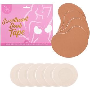 Sweetheart Strapless Adhesive Bra Boob Tape [A-F Cups] - 2 Pairs of Boob Tape & 3 pairs Nipple Covers