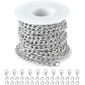 Kyutong 16.4FT Gold Plated Jewelry Making Chains on Spool 304 Stainless Steel Chains Bulk Chunky Cable Link Chain with Lobster Clasps Jump Rings for Jewelry Craft Making