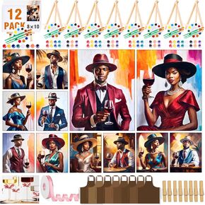 12 Pcs Paint and Sip Kit for Adults, Pre-Drawn Canvas to Paint for Adults, Couples Painting Kit Date Night, Valentine's Day Party Supplies (Gentleman and Lady)