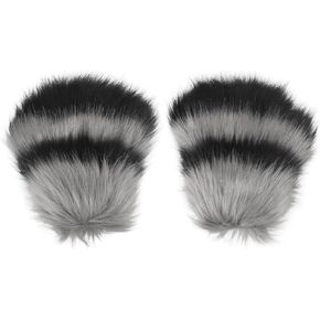 JIAHG Fingerless Plush Paws Gloves Fuzzy Realistic Faux Fur Animal Fox Cat Claws Gloves for Halloween Cosplay Costume Props