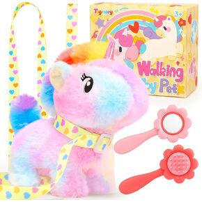 Tagitary Plush Toy Unicorn Stuffed Animal Toys for Kids with Sounds,Walking,Tail Wagging and Head Nodding,Interactive Unicorn Toy for Kids with Leash,Christmas Birthday Gift for Toddlers Kids