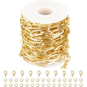 Jabogrii 5 Meters Gold Plated Aluminum Jewelry Making Chains Oval Paperclip Cable Chain Craft Chain for Jewelry Making