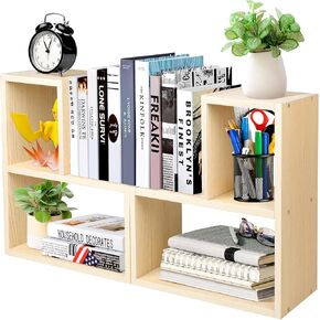 Alyoen Desktop Bookshelf (2 Set) - Desk Corner Organizer Office Storage Rack Adjustable Wood Display Shelf, Perfect for Birthday Gifts/Home Decor/Kitchen/Makeup Storage
