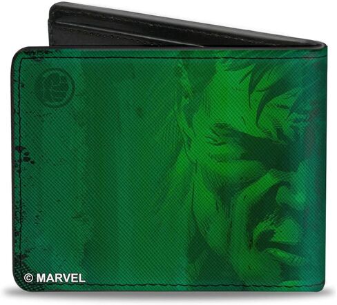 محفظة Buckle-Down للرجال من البولي يوريثان ثنائية الطي - شعار Stay Angry Hulk + نصف وجه أخضر، متعددة الألوان، 4.0 بوصة × 3.5 بوصة in Saudi Arabia