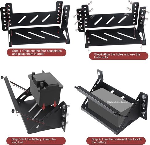 حامل بطارية معدني عالي التحمل DIY لبطاريات 10.63 بوصة × 7.06 بوصة × 7.5 بوصة، تصميم مقاوم للصدأ والتآكل مع حامل بطارية قابل للتعديل للسيارة/المعدات البحرية/الخارجية، حامل البطارية in Kuwait