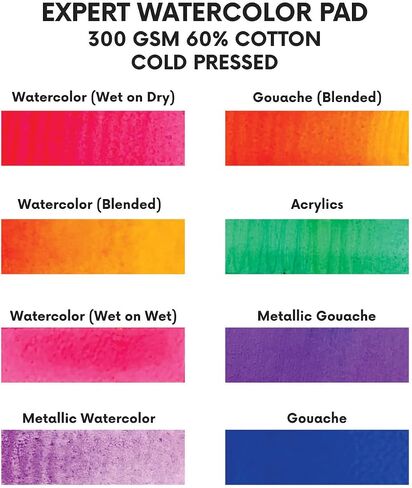 Zen Sangam A3 Artists' Expert Watercolor 300GSM 60% Cotton Cold Pressed Glued Sketch Paper Pad - 12 Sheets (24 Pages) - Watercolor Paper - Watercolour Book (Landscape A3) in Kuwait