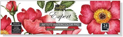 Zen Sangam A3 Artists' Expert Watercolor 300GSM 60% Cotton Cold Pressed Glued Sketch Paper Pad - 12 Sheets (24 Pages) - Watercolor Paper - Watercolour Book (Landscape A3) in Kuwait