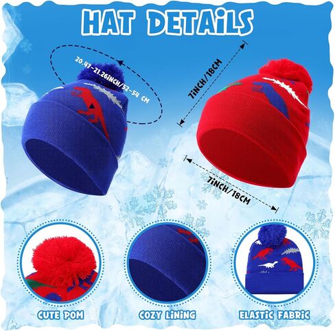 2 Sets Winter Hat Gloves Set Kids Warm Hat with Gloves Pom Pom Knit Winter Soft Dinosaur Hats for Girl Outdoor Boy in Kuwait