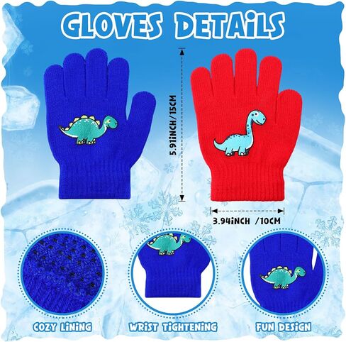 2 Sets Winter Hat Gloves Set Kids Warm Hat with Gloves Pom Pom Knit Winter Soft Dinosaur Hats for Girl Outdoor Boy in Kuwait