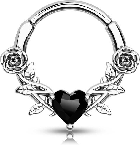 CM Crareesi Mania Rose Septum Rings 16G Septum Piercing Jewelry 316L Stainless Steel Daith Earrings Heart CZ Helix Cartilage Conch Piercing Jewelry for Women in Kuwait