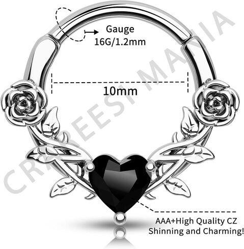 CM Crareesi Mania Rose Septum Rings 16G Septum Piercing Jewelry 316L Stainless Steel Daith Earrings Heart CZ Helix Cartilage Conch Piercing Jewelry for Women in Kuwait