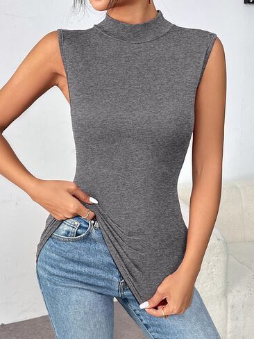 Zeagoo Womens Mock Turtleneck Tank Tops 2024 Slim Fitted Sleeveless Top Stretchy Basic Casual Layer Tee Shirts in Saudi Arabia