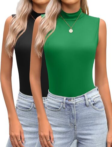 Zeagoo Womens Mock Turtleneck Tank Tops 2024 Slim Fitted Sleeveless Top Stretchy Basic Casual Layer Tee Shirts in Saudi Arabia
