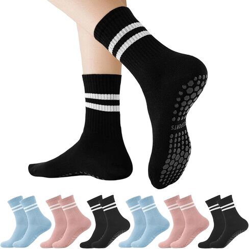 Yoga Pilates Socks with Grips for Women, 3/6 Pairs Non Slip Yoga Socks, Anti Skid Socks for Yoga Dance Slipper in Saudi Arabia