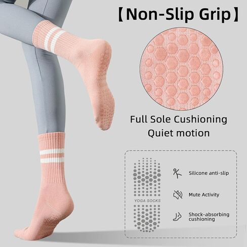 Yoga Pilates Socks with Grips for Women, 3/6 Pairs Non Slip Yoga Socks, Anti Skid Socks for Yoga Dance Slipper in Saudi Arabia